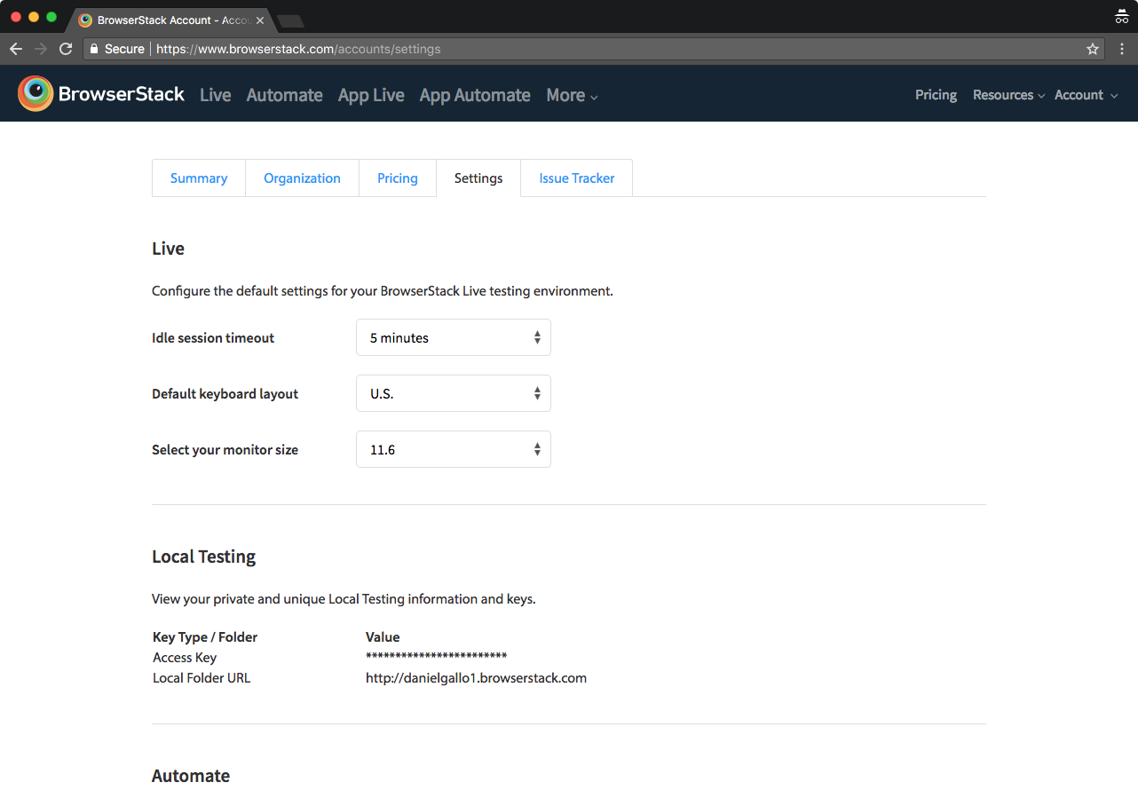 BrowserStack Access Key