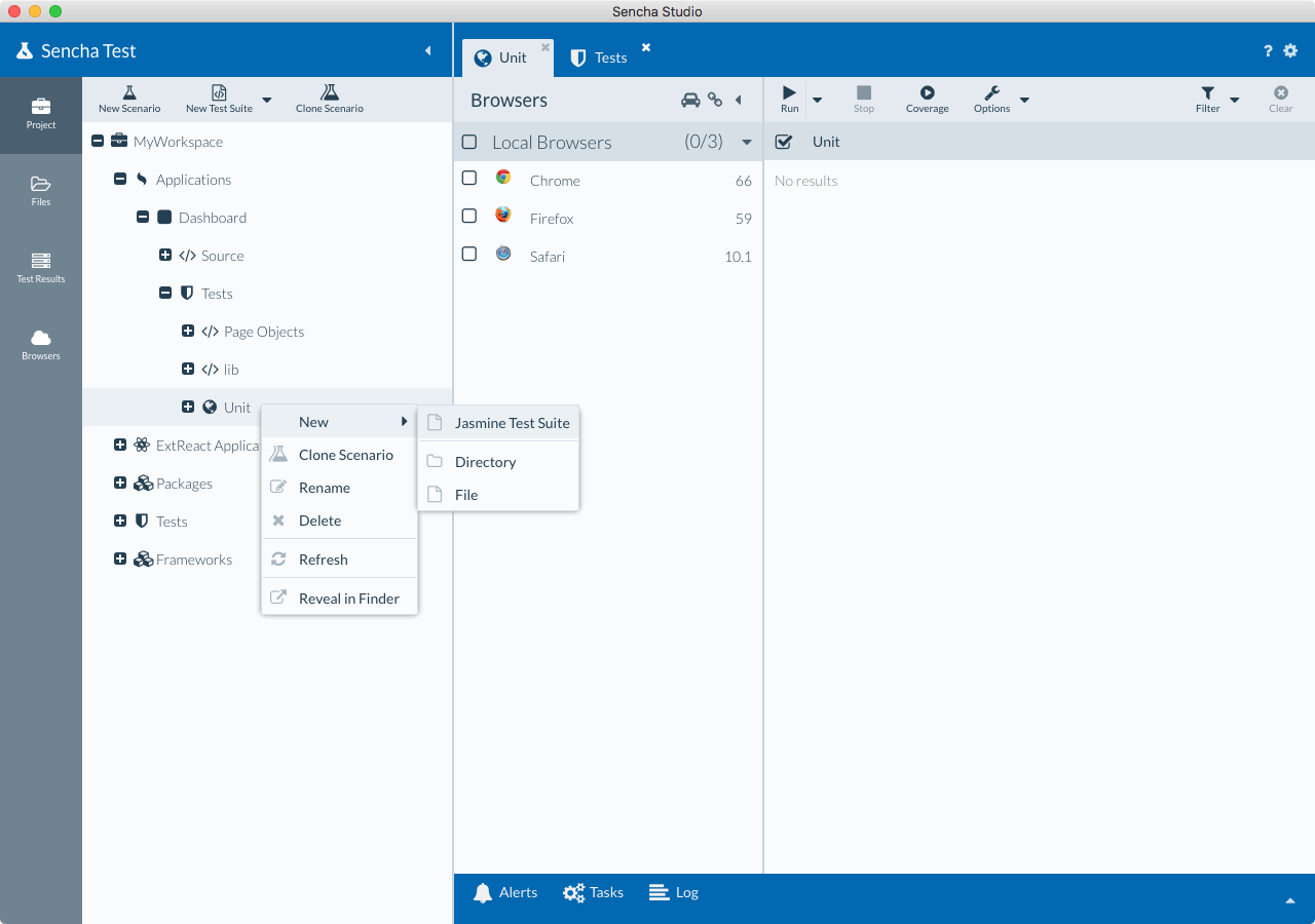 Sencha Studio Add Test Suite