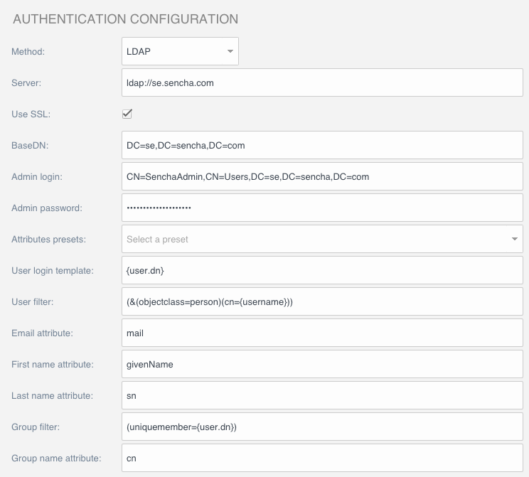 Example LDAP Settings